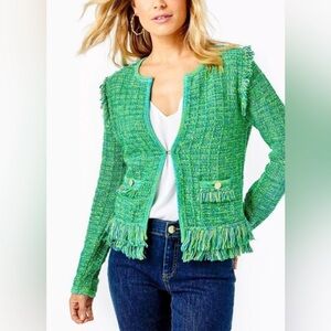 EUC Lilly Pulitzer Simora Green Tweed Women's Cardigan Jacket, Size Small